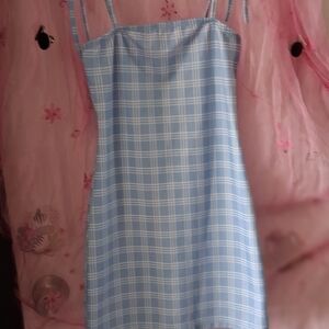 SHEIN Light Blue Checkered Mini Dress